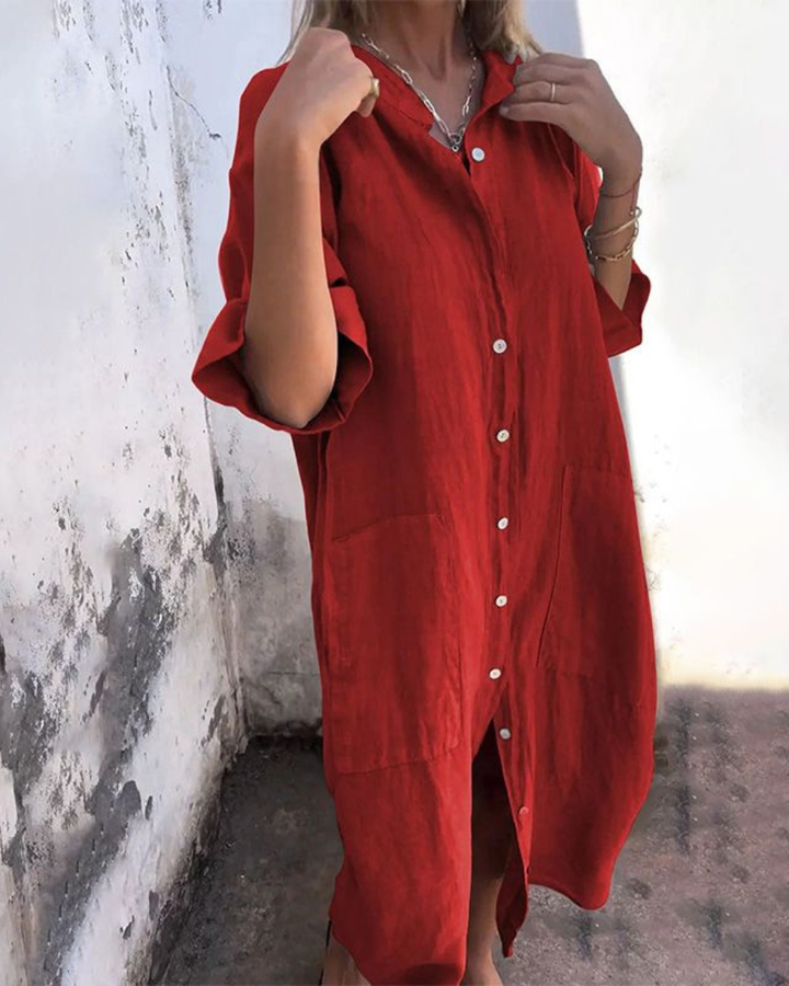 Jolene | Women's Linen Oversized Shirt Dress with Pockets
