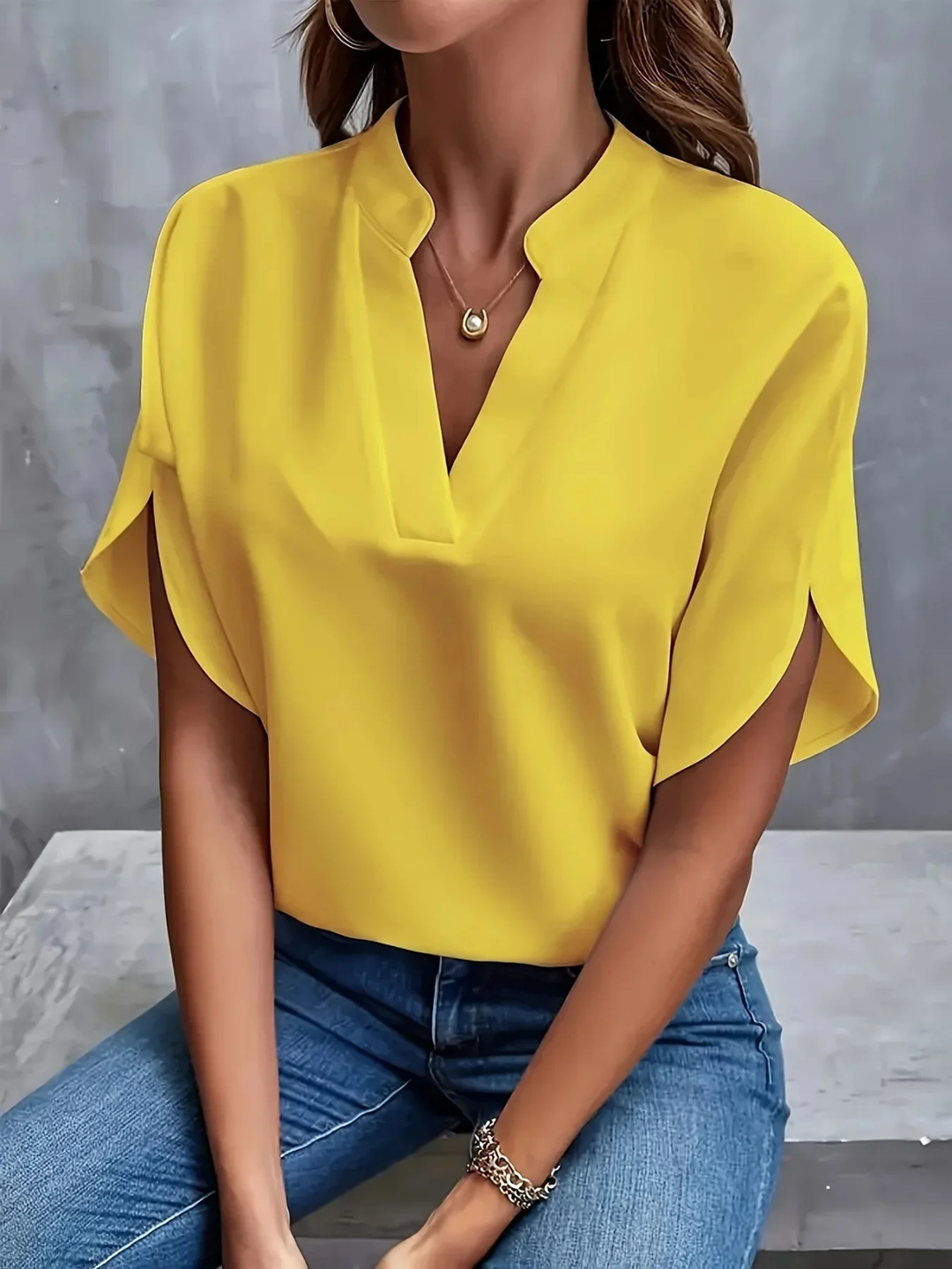 Jolene | Women's Satin V-Neck Split Sleeve Blouse