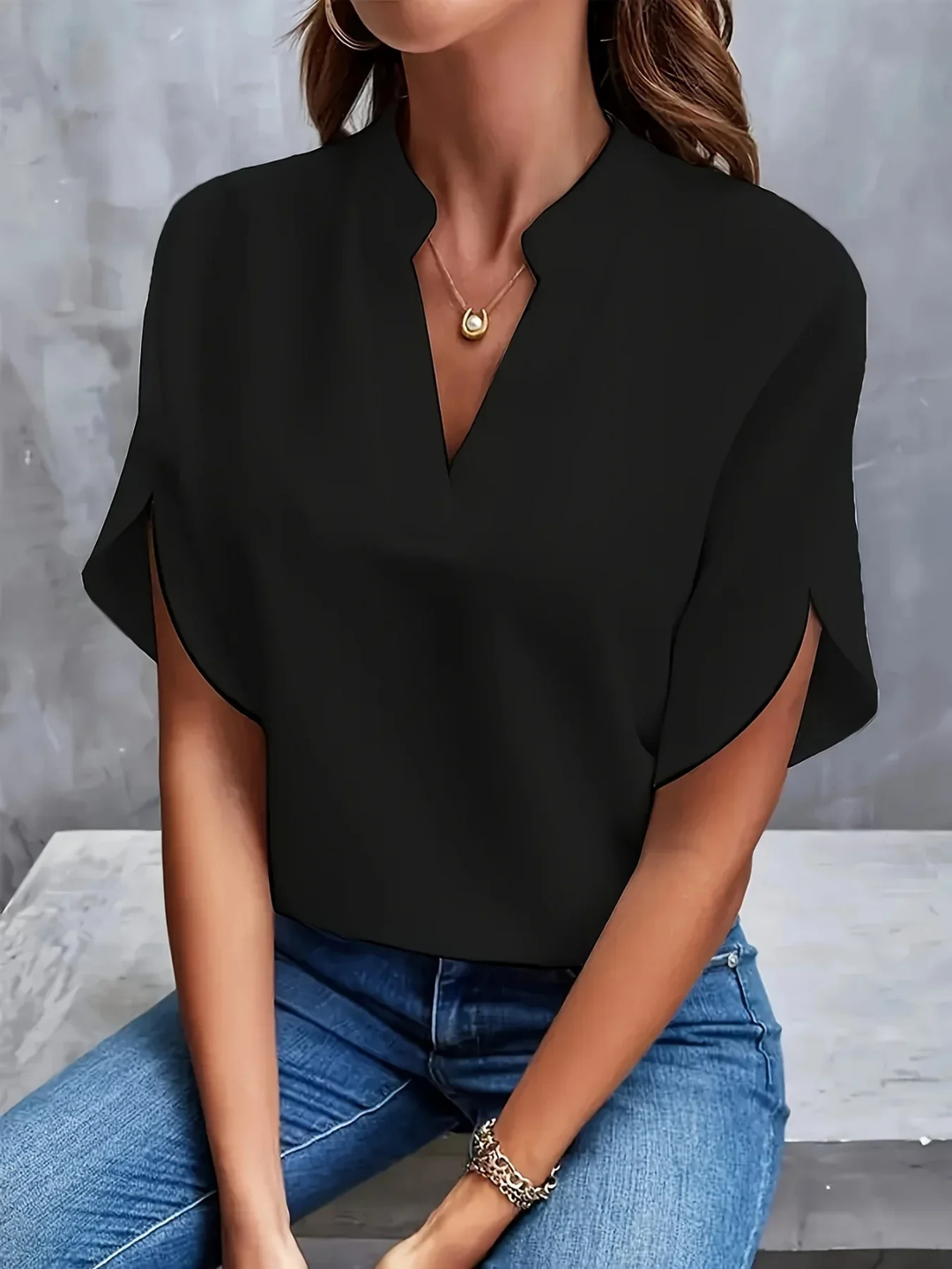 Jolene | Women's Satin V-Neck Split Sleeve Blouse