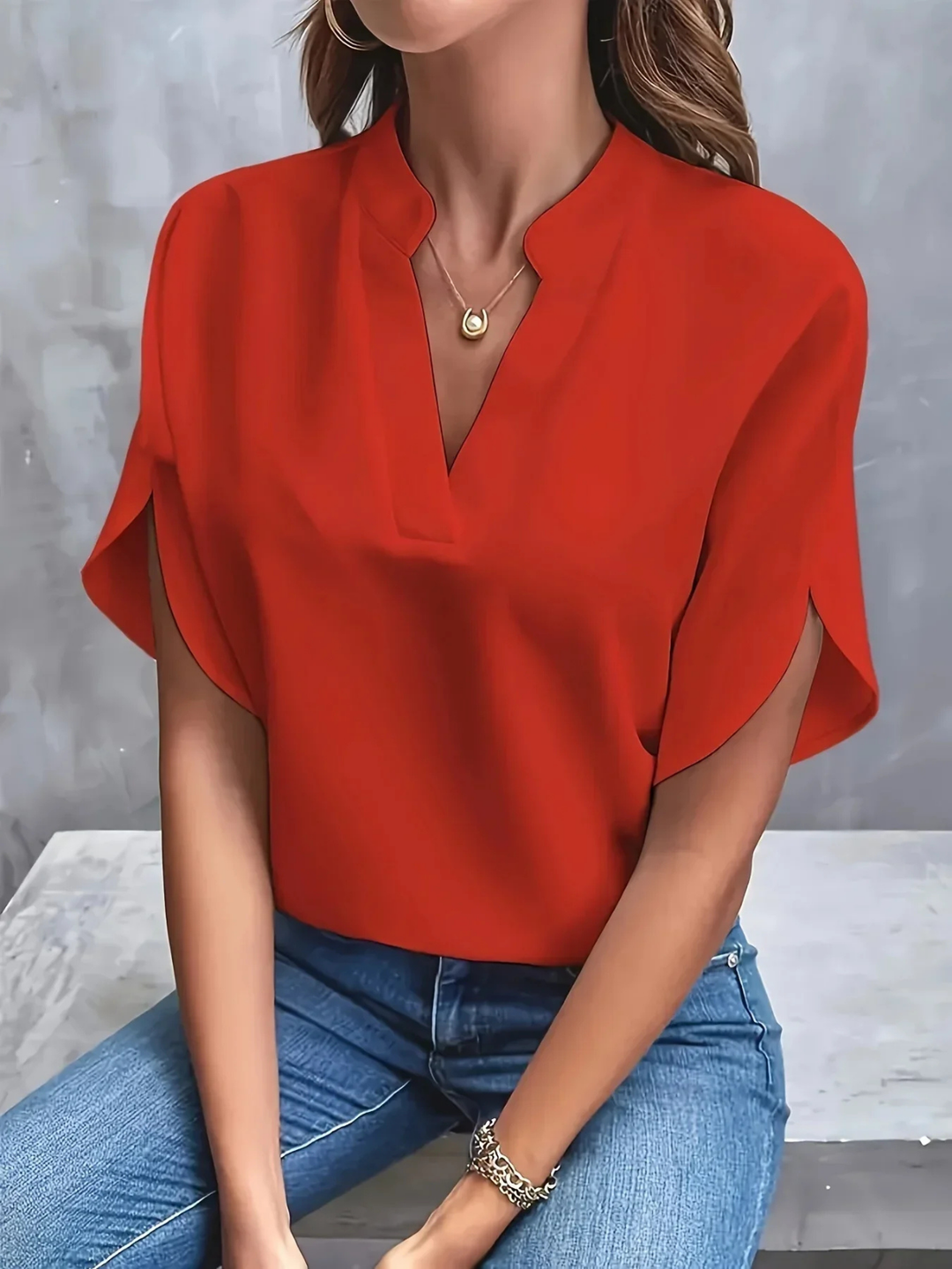 Jolene | Women's Satin V-Neck Split Sleeve Blouse