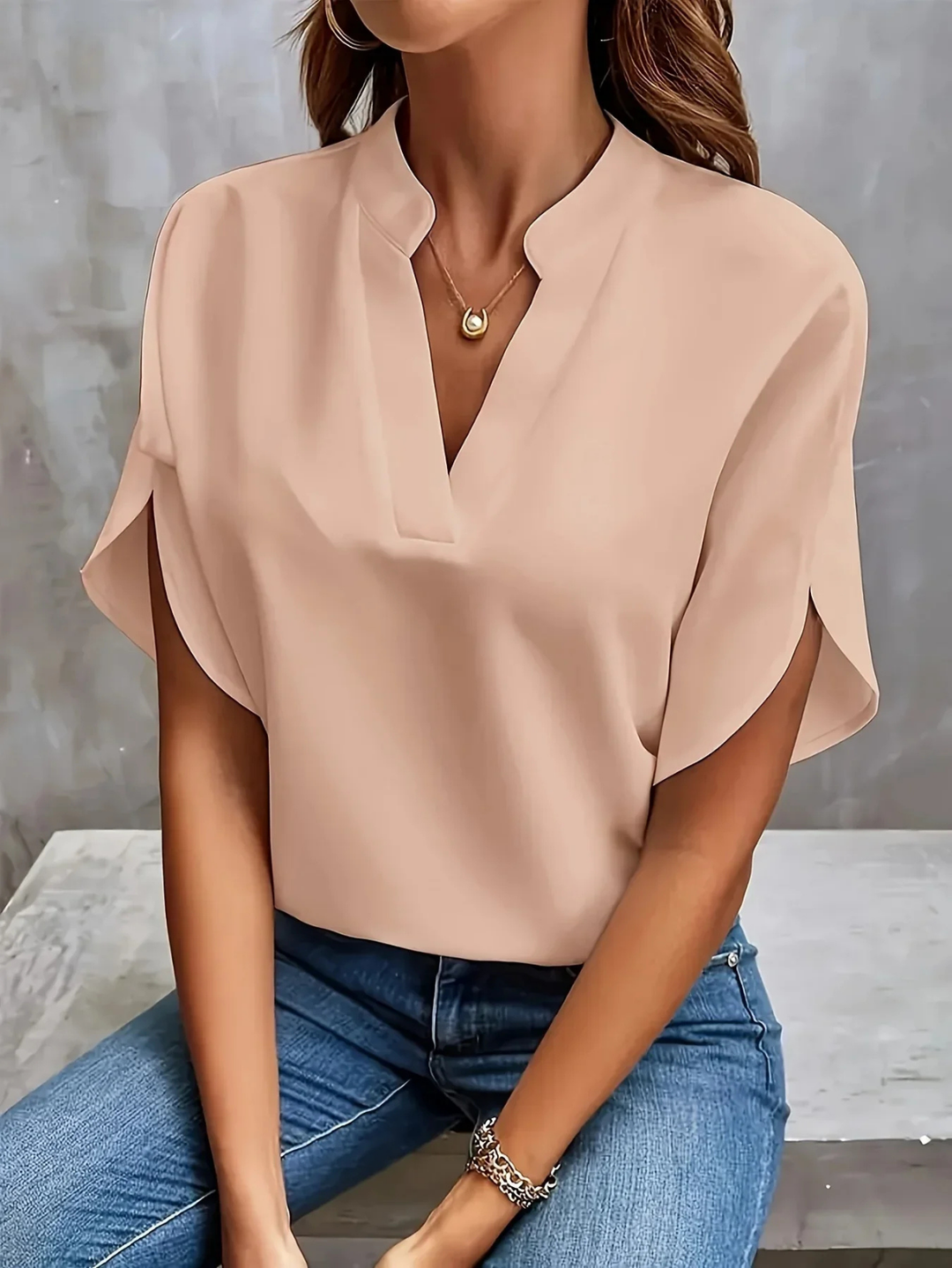 Jolene | Women's Satin V-Neck Split Sleeve Blouse