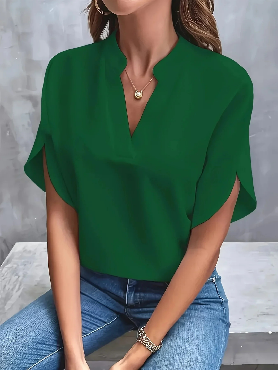 Jolene | Women's Satin V-Neck Split Sleeve Blouse