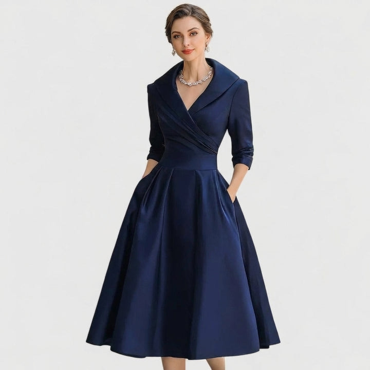 Jolene | Women's Satin Wrap Bodice Full Skirt Midi Dress Classic