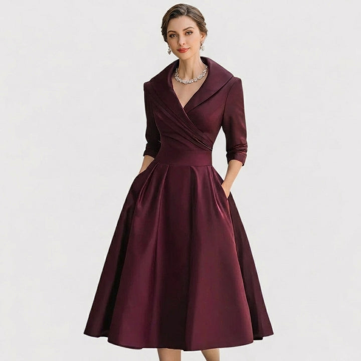 Jolene | Women's Satin Wrap Bodice Full Skirt Midi Dress Classic