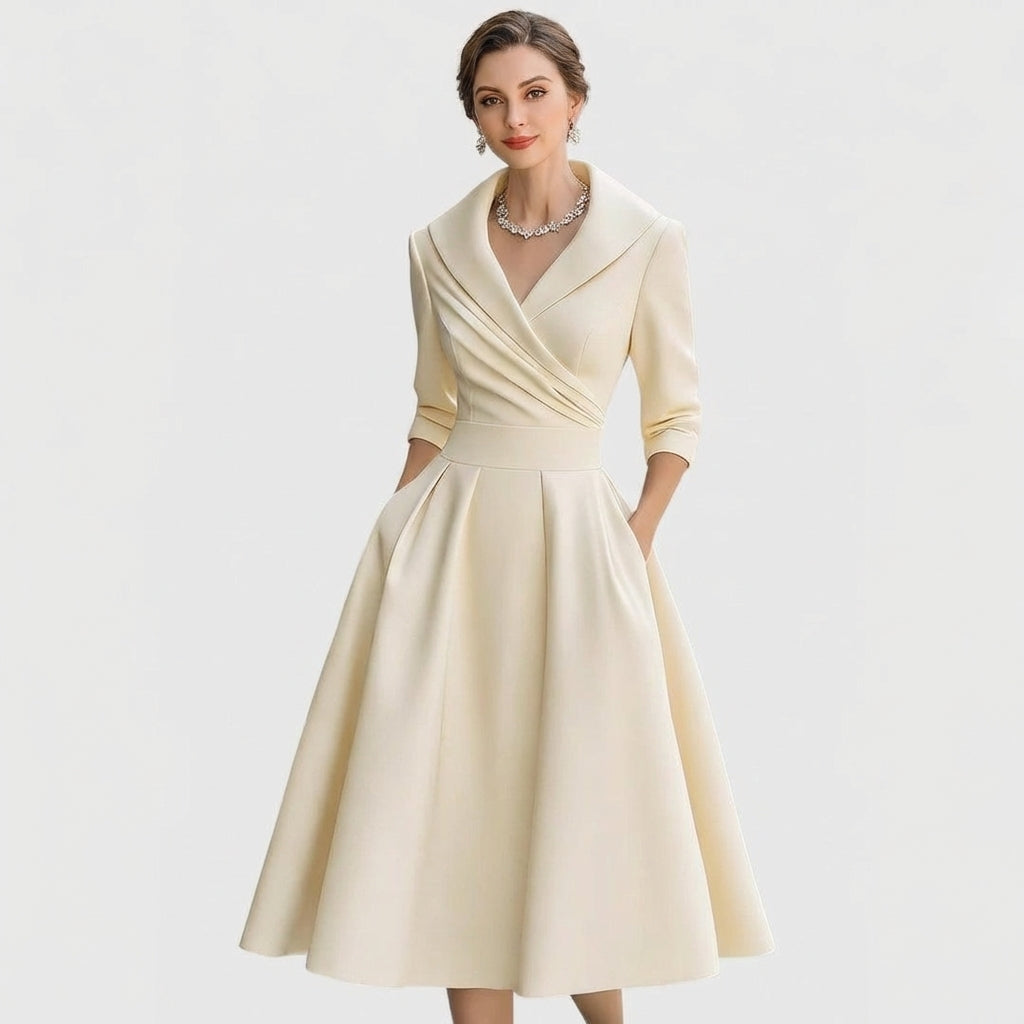 Jolene | Women's Satin Wrap Bodice Full Skirt Midi Dress Classic