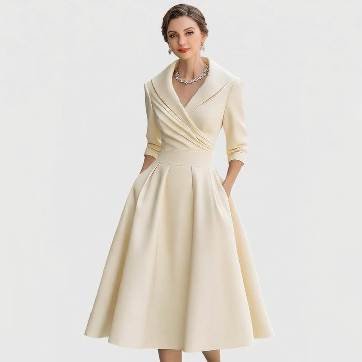 Jolene | Women's Satin Wrap Bodice Full Skirt Midi Dress Classic