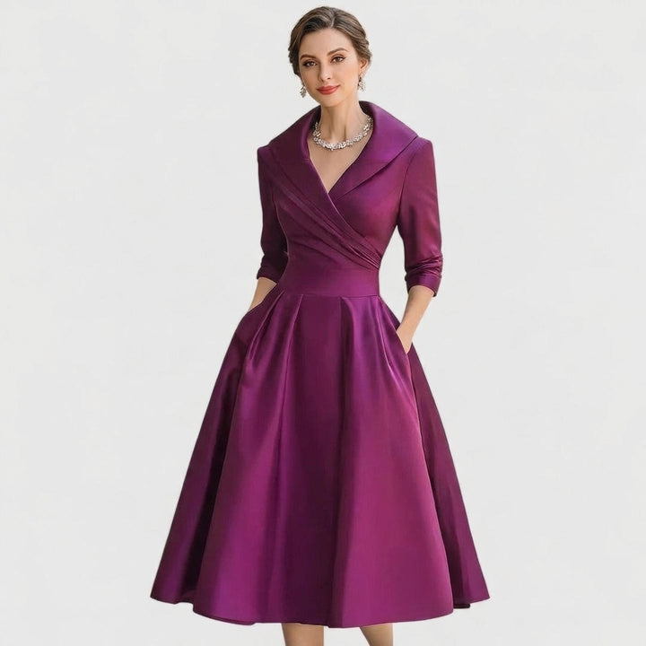 Jolene | Women's Satin Wrap Bodice Full Skirt Midi Dress Classic
