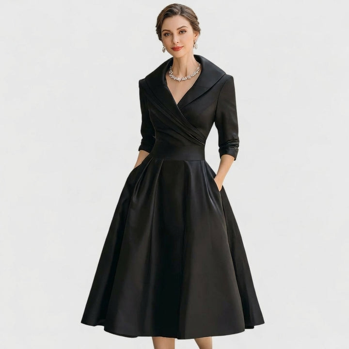 Jolene | Women's Satin Wrap Bodice Full Skirt Midi Dress Classic