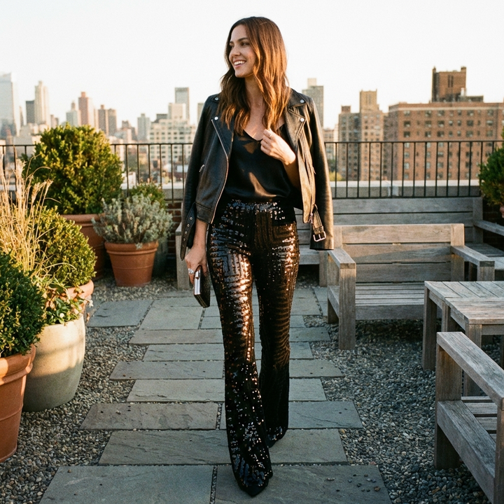 Jolene | Women's Sequin Flared Trousers Glamorous