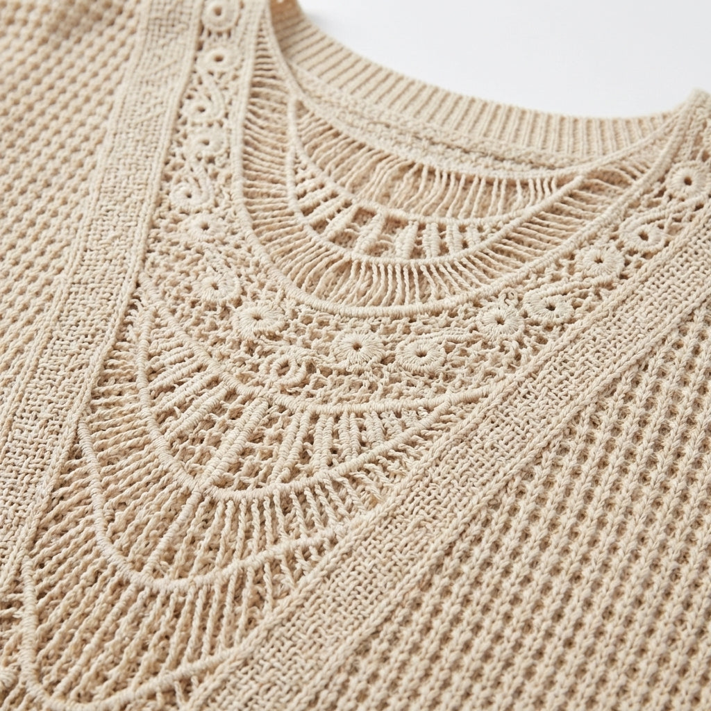 Lennox | Women's Cotton-Blend Crochet Lace Panel Knit Top
