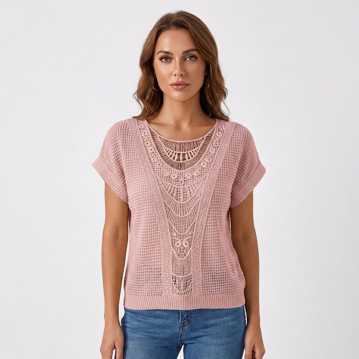 Lennox | Women's Cotton-Blend Crochet Lace Panel Knit Top