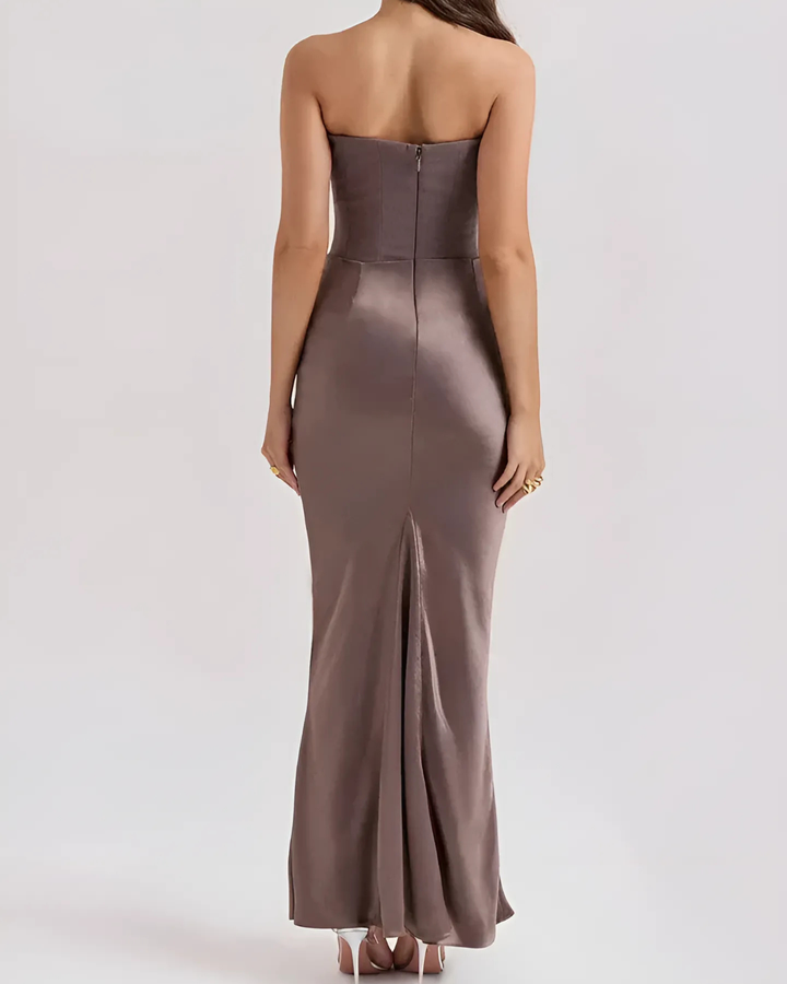 Leonora | Women's Satin Strapless Corset Maxi Wedding Guest Dress