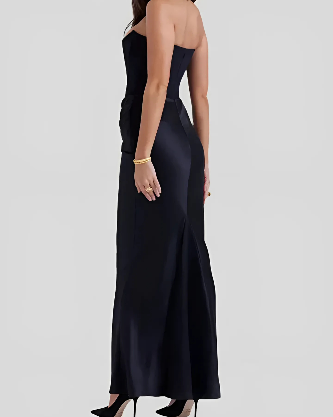 Leonora | Women's Satin Strapless Corset Maxi Wedding Guest Dress
