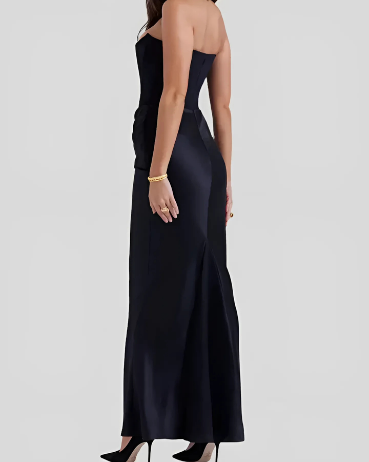 Leonora | Women's Satin Strapless Corset Maxi Wedding Guest Dress