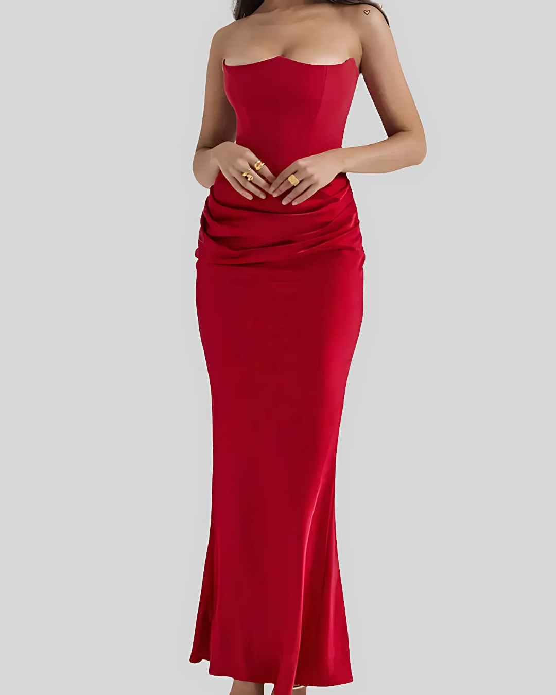 Leonora | Women's Satin Strapless Corset Maxi Wedding Guest Dress