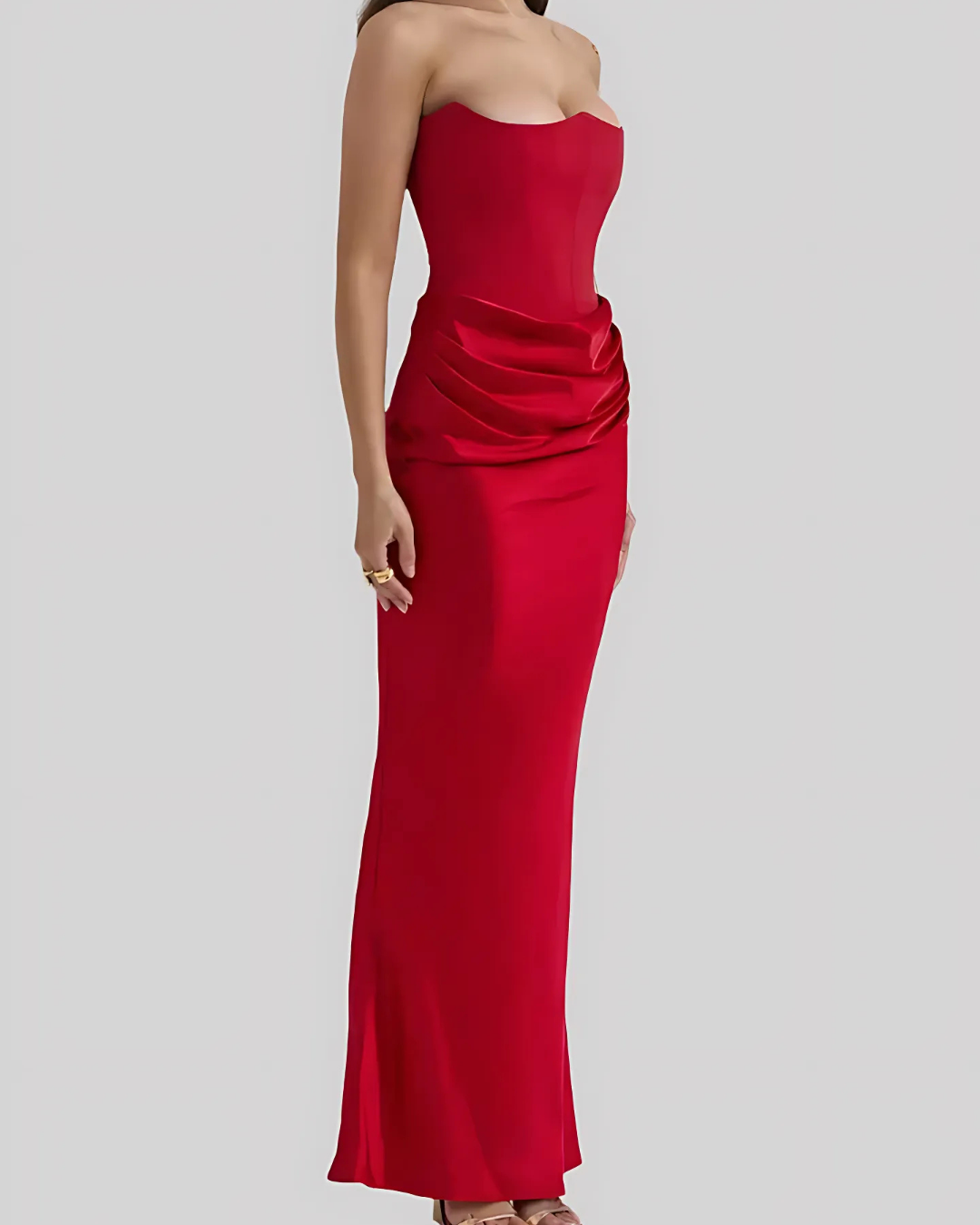 Leonora | Women's Satin Strapless Corset Maxi Wedding Guest Dress