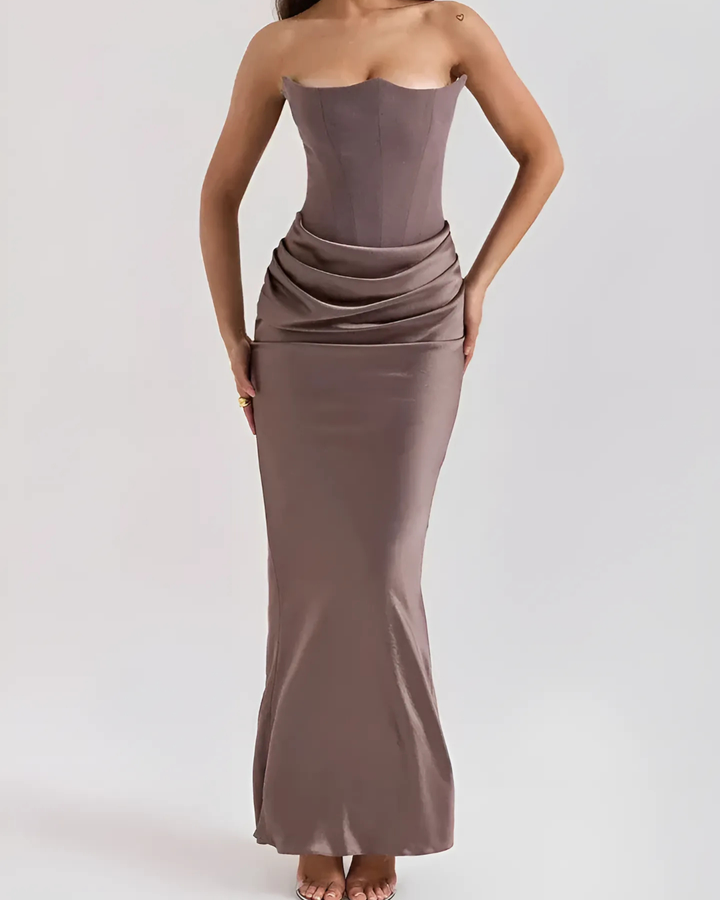 Leonora | Women's Satin Strapless Corset Maxi Wedding Guest Dress