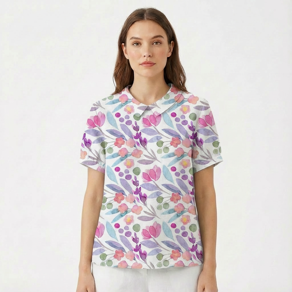 Lioren | Women Blouse With Collared Neckline | Short Sleeve
