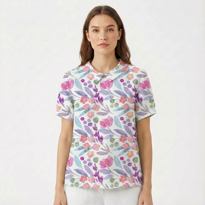 Lioren | Women Blouse With Collared Neckline | Short Sleeve