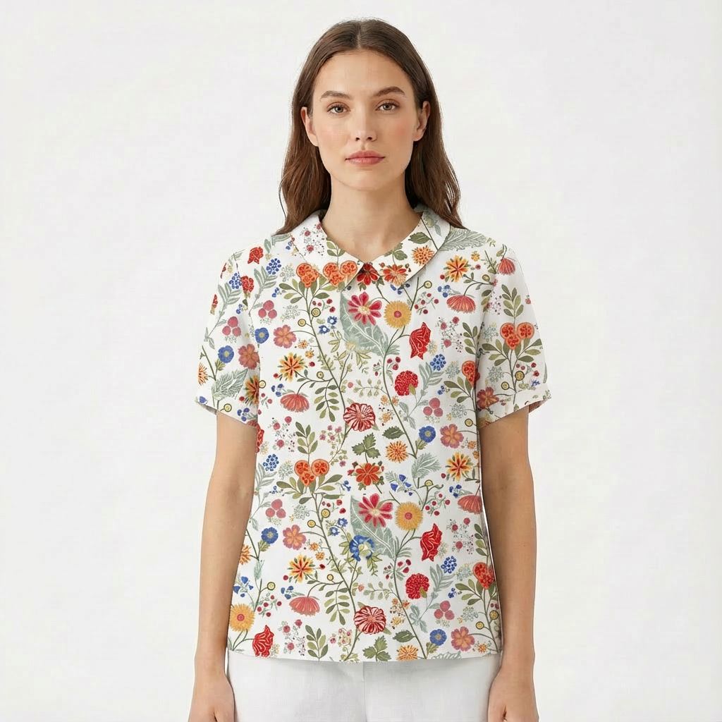 Lioren | Women Blouse With Collared Neckline | Short Sleeve