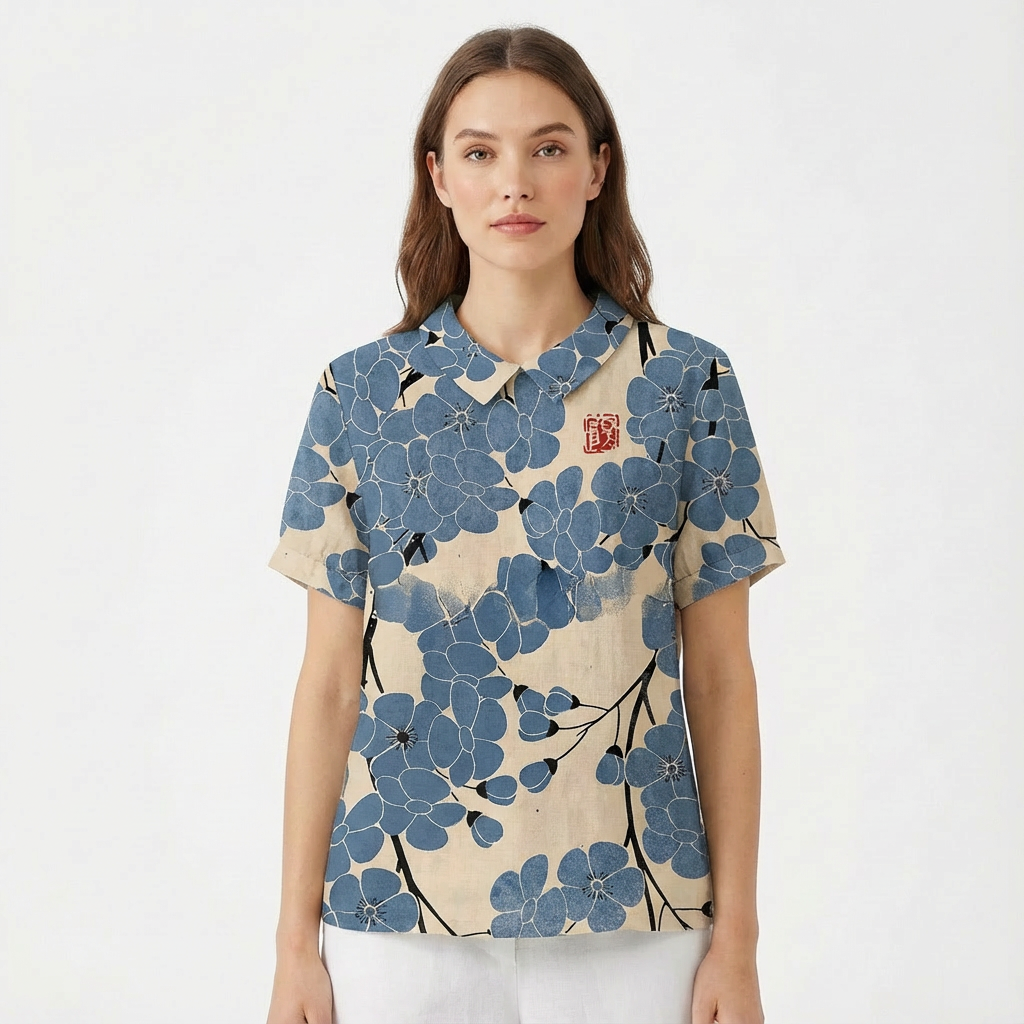 Lioren | Women Blouse With Collared Neckline | Short Sleeve