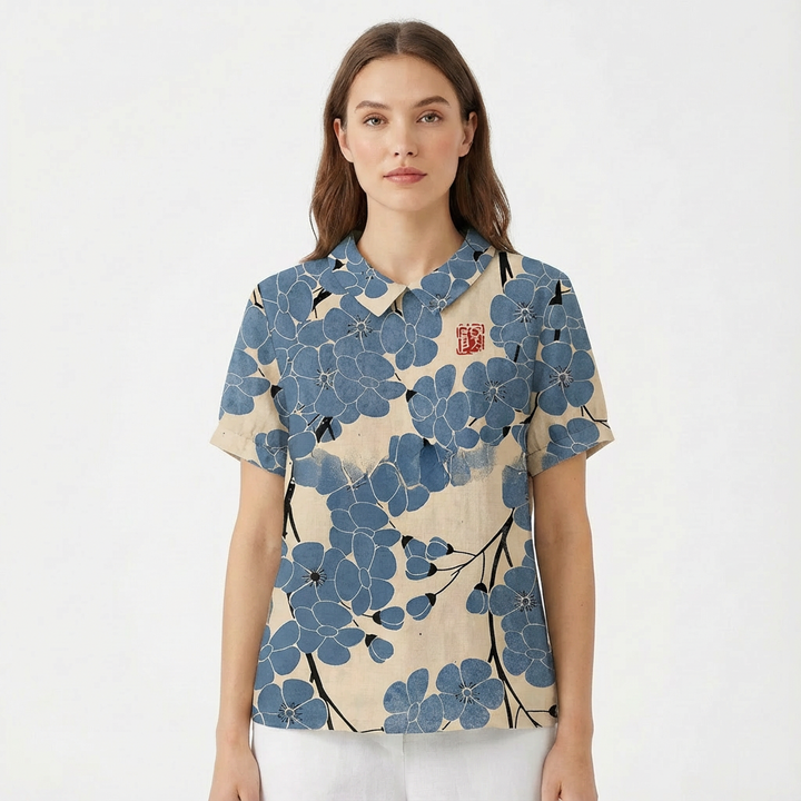 Lioren | Women Blouse With Collared Neckline | Short Sleeve