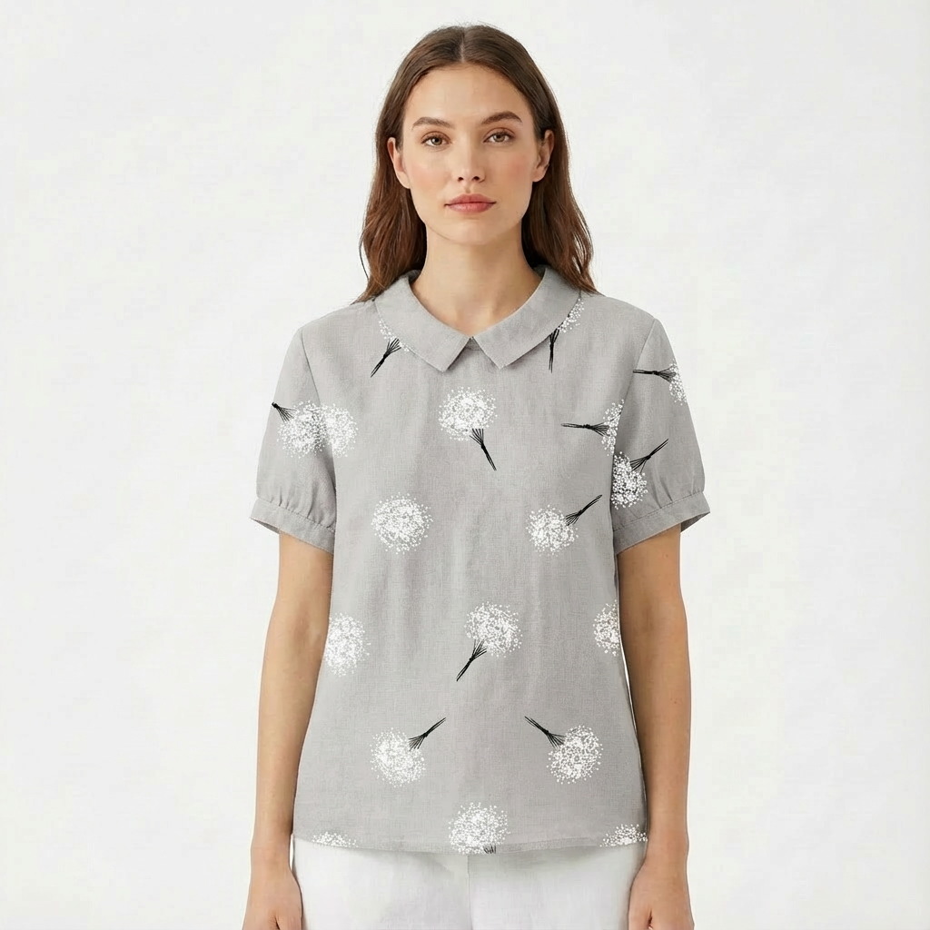 Lioren | Women Blouse With Collared Neckline | Short Sleeve