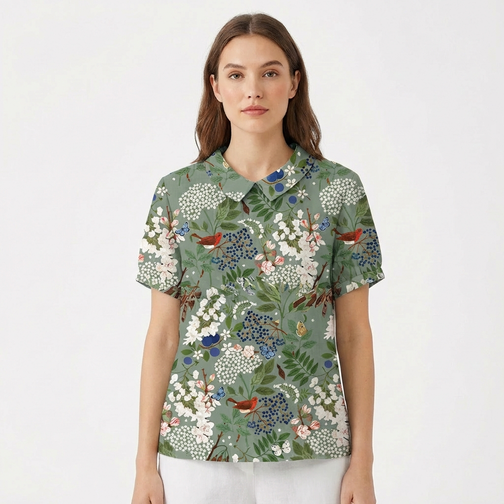 Lioren | Women Blouse With Collared Neckline | Short Sleeve