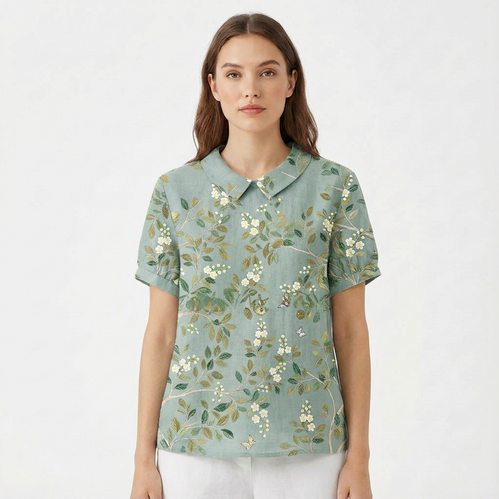 Lioren | Women Blouse With Collared Neckline | Short Sleeve