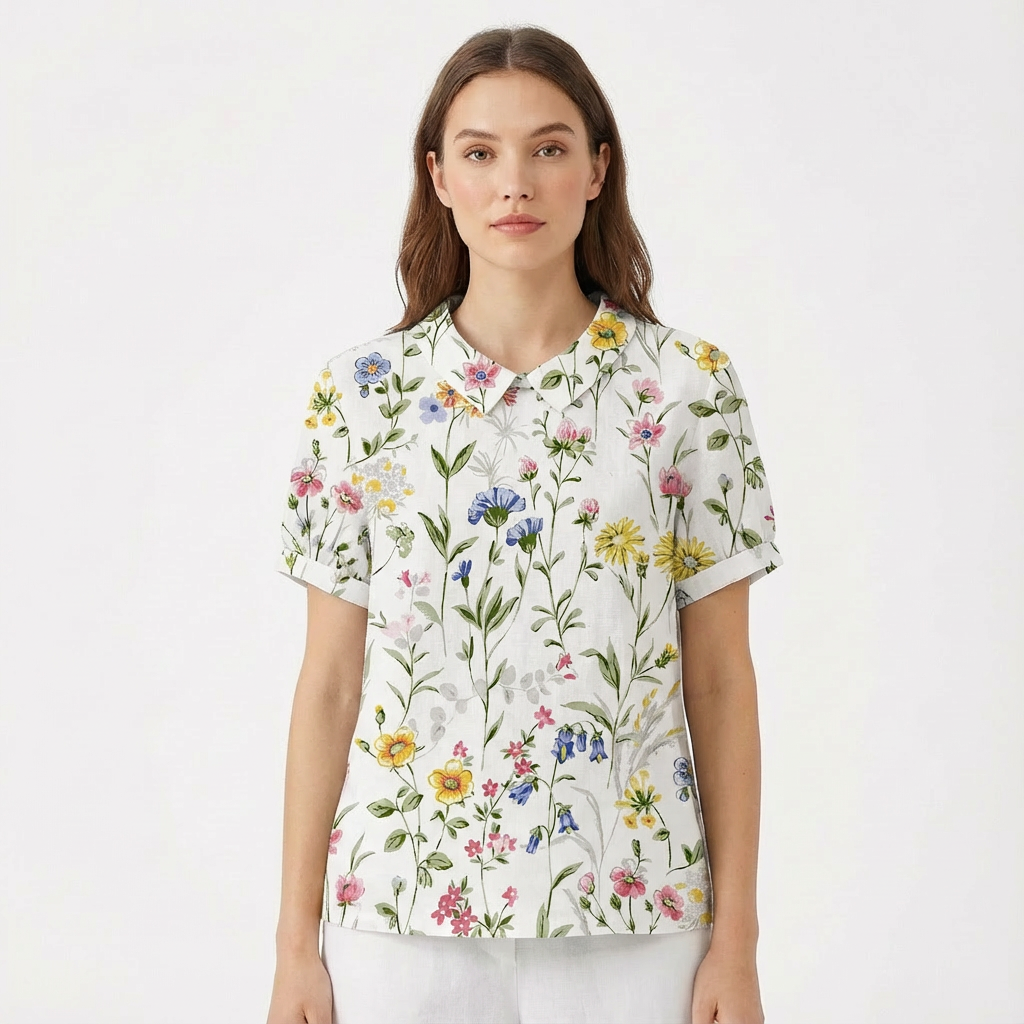 Lioren | Women Blouse With Collared Neckline | Short Sleeve