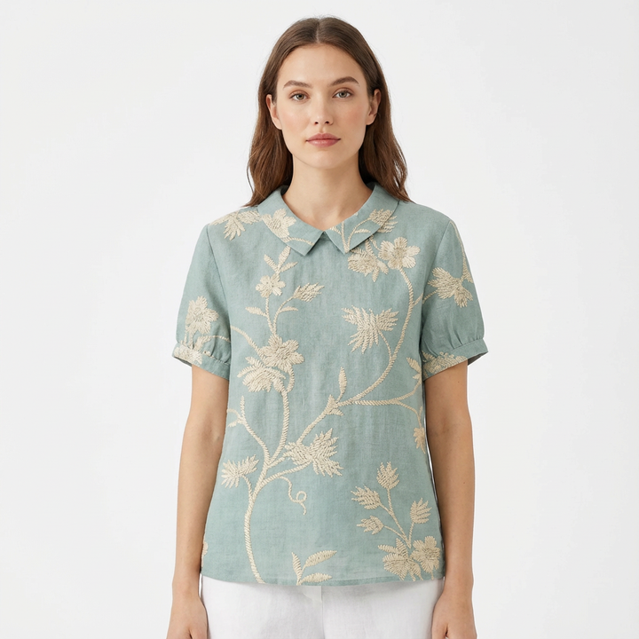 Lioren | Women Blouse With Collared Neckline | Short Sleeve