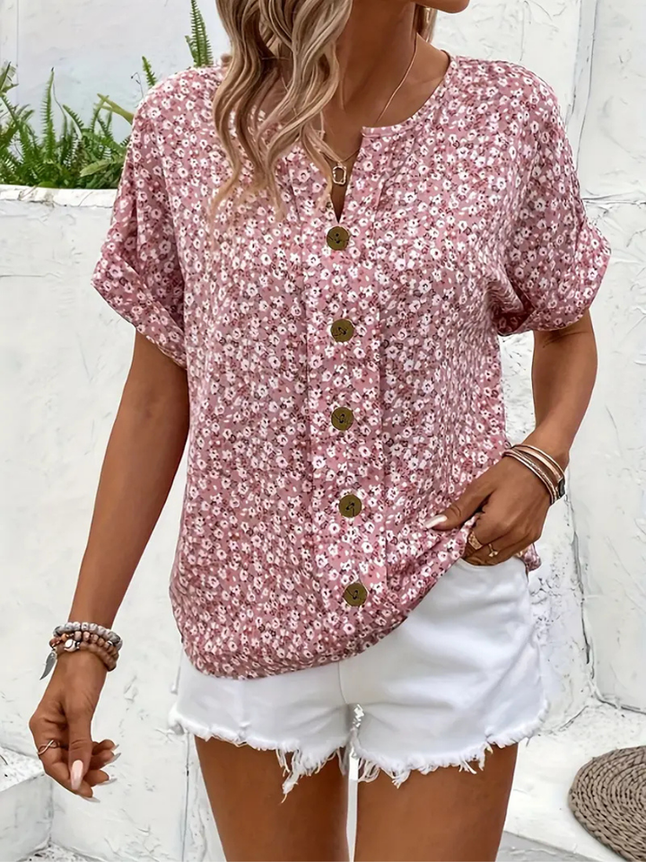 Luelle | Women's Pink Short Sleeve Button-Down Blouse