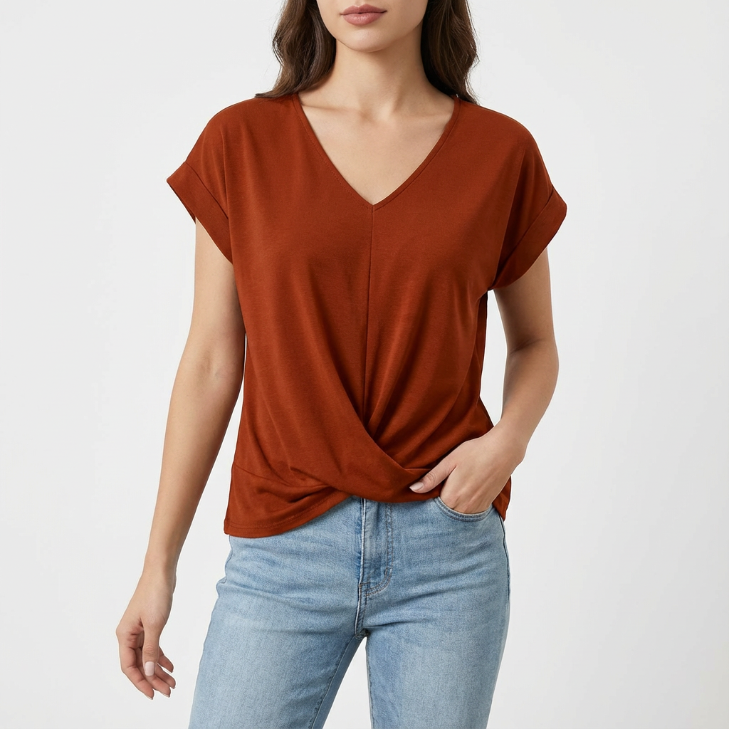 Lynette | Women Blouse With Twist Front | Short Sleeve