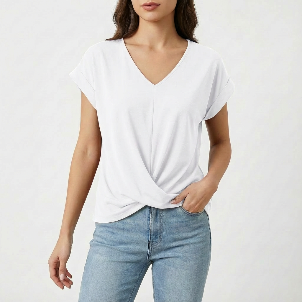 Lynette | Women Blouse With Twist Front | Short Sleeve