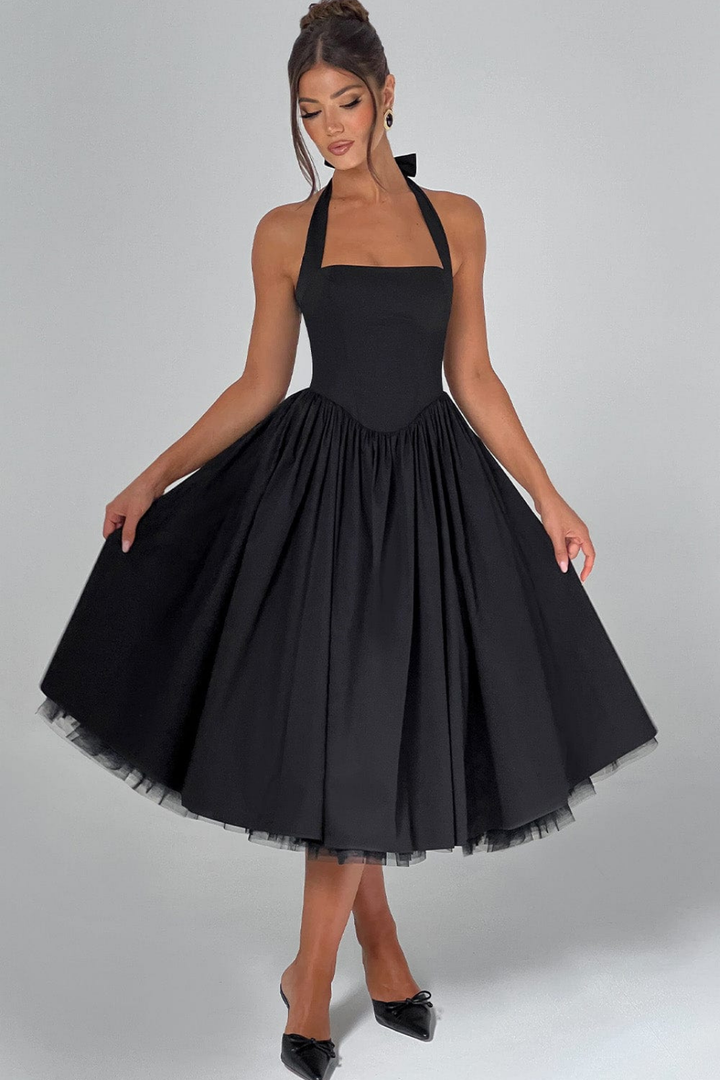 Mariette | Women's Breathable Halter Neck Full Skirt Wedding Guest Dress