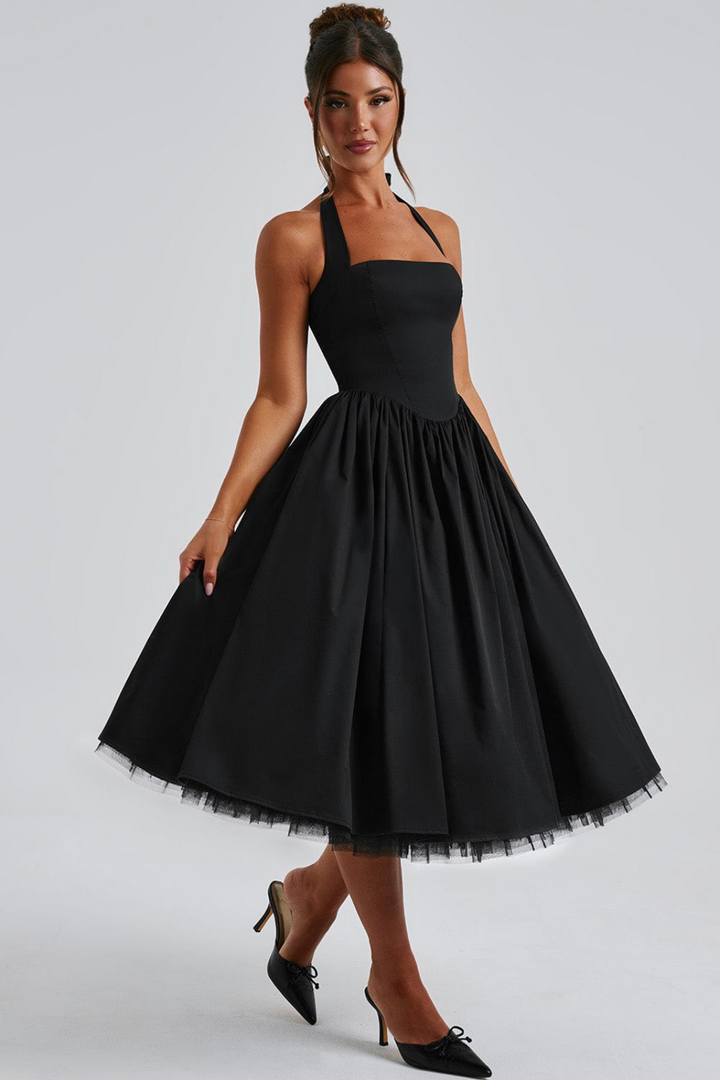 Mariette | Women's Breathable Halter Neck Full Skirt Wedding Guest Dress