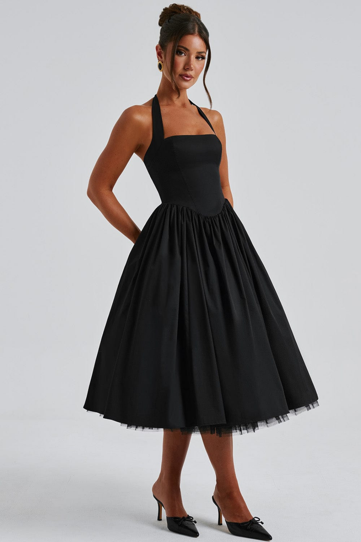 Mariette | Women's Breathable Halter Neck Full Skirt Wedding Guest Dress