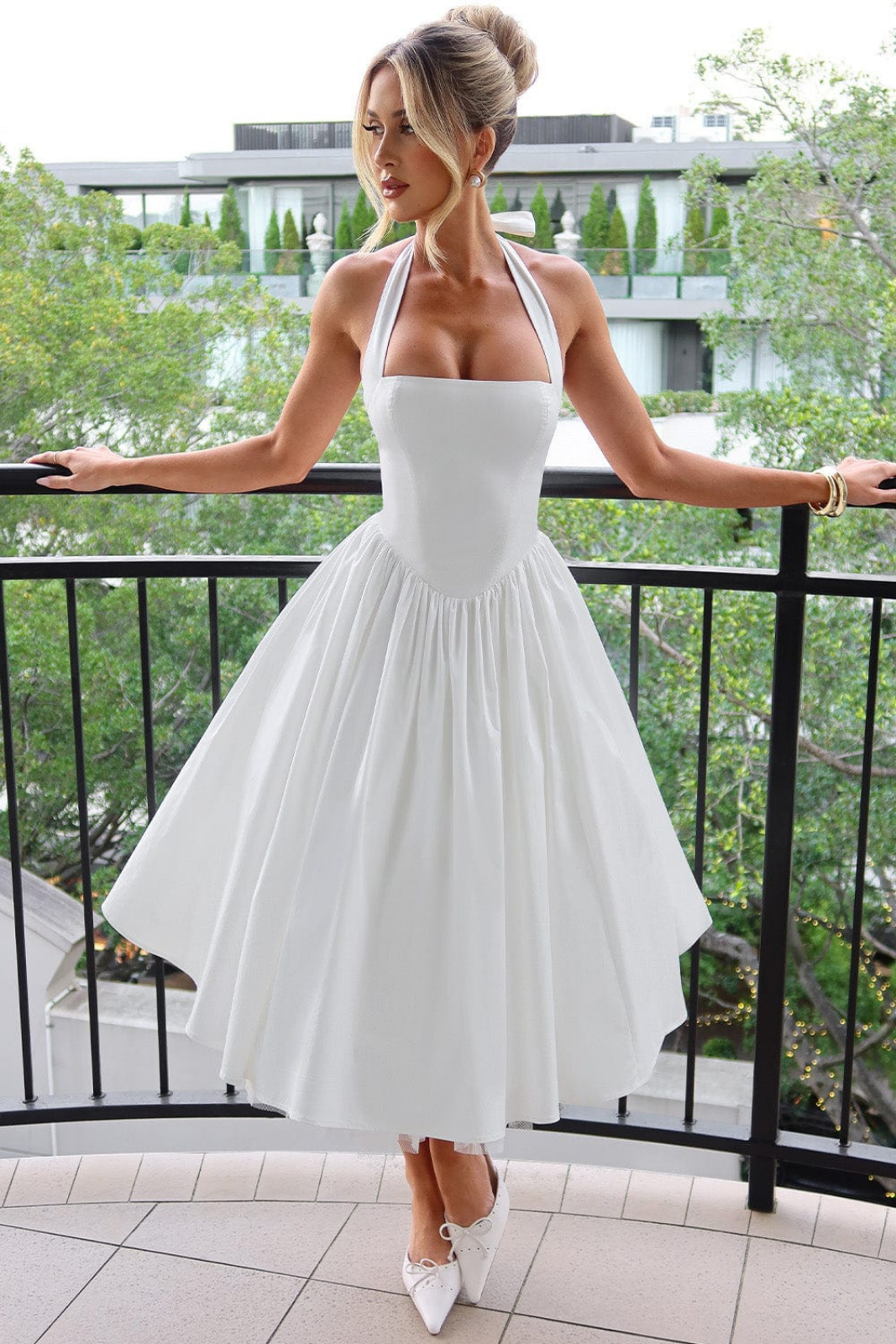 Mariette | Women's Breathable Halter Neck Full Skirt Wedding Guest Dress