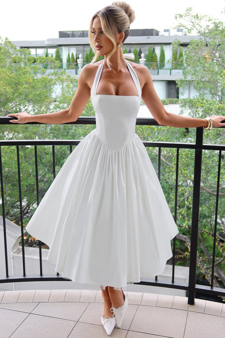 Mariette | Women's Breathable Halter Neck Full Skirt Wedding Guest Dress