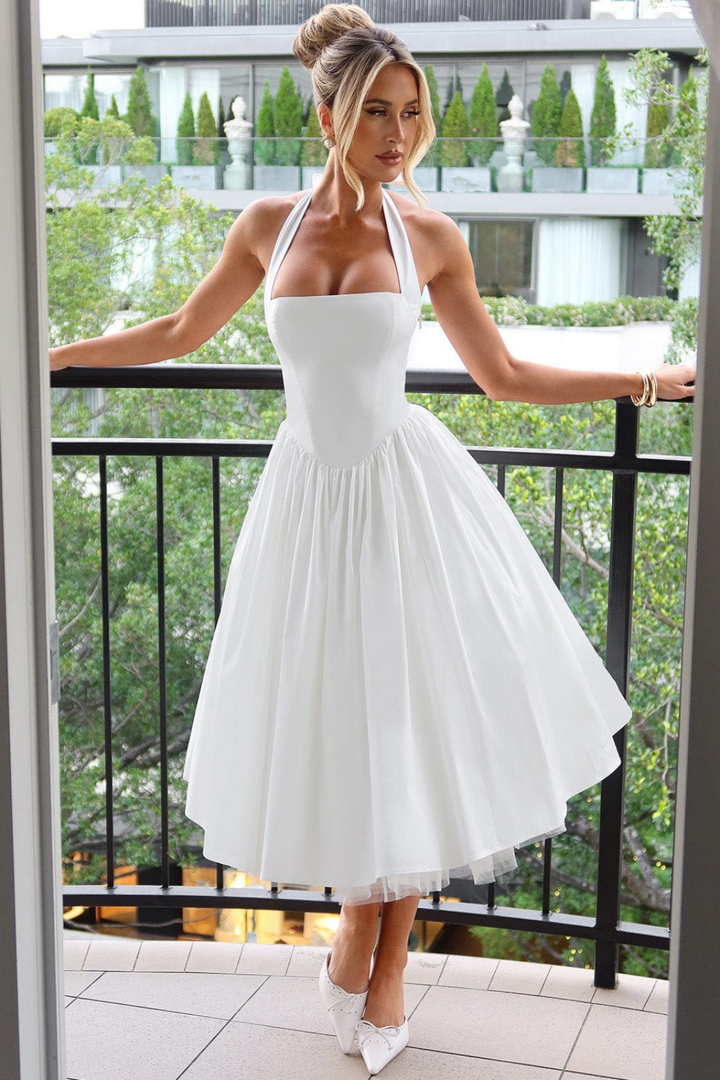 Mariette | Women's Breathable Halter Neck Full Skirt Wedding Guest Dress