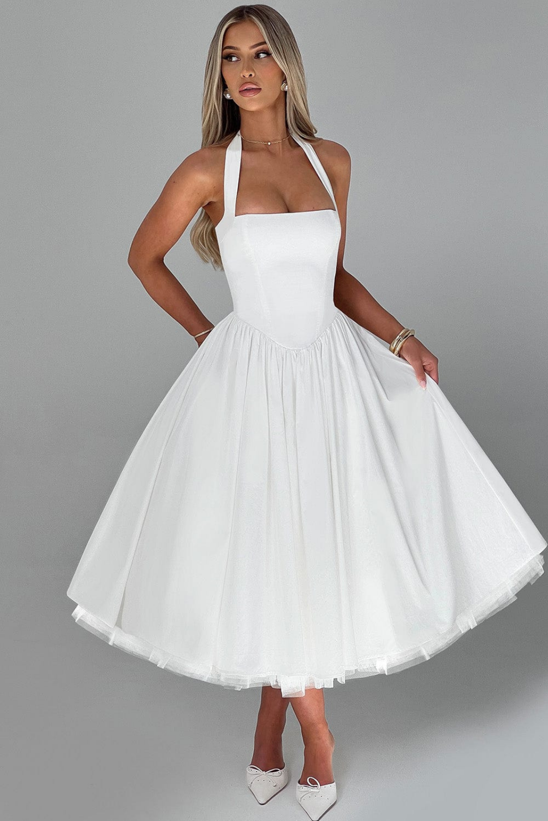 Mariette | Women's Breathable Halter Neck Full Skirt Wedding Guest Dress