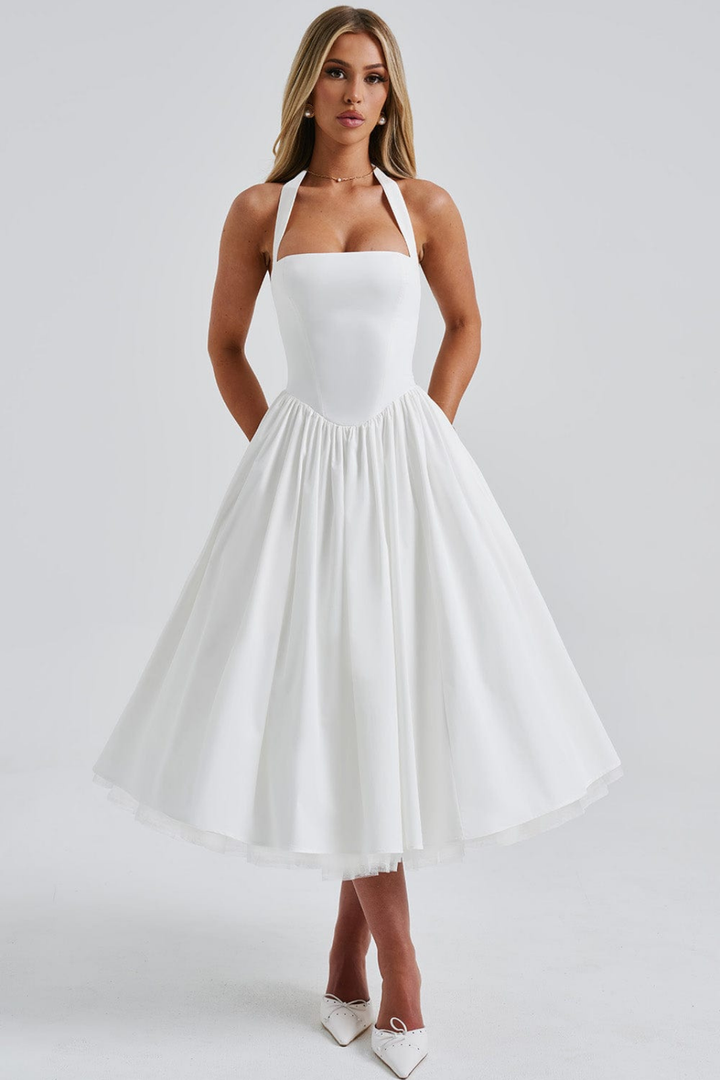 Mariette | Women's Breathable Halter Neck Full Skirt Wedding Guest Dress