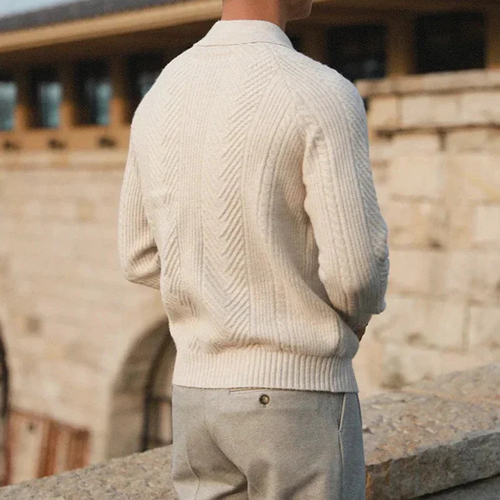 Marlowe | Men's Merino Wool Cable-Knit Polo Zip Neck Jumper