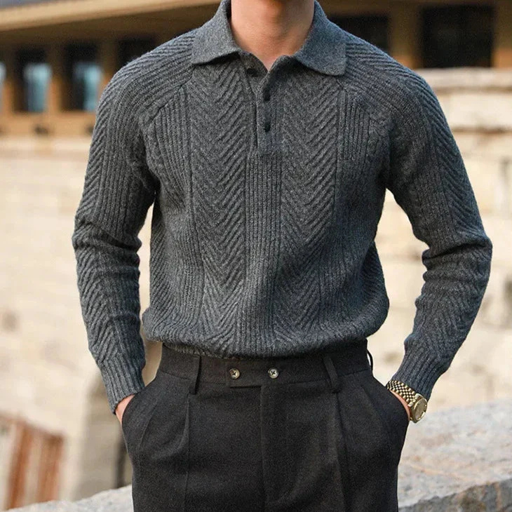 Marlowe | Men's Merino Wool Cable-Knit Polo Zip Neck Jumper