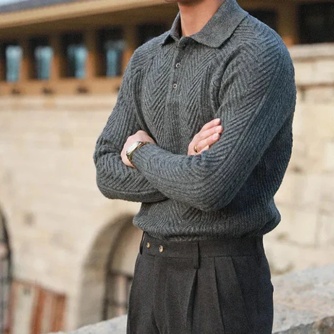 Marlowe | Men's Merino Wool Cable-Knit Polo Zip Neck Jumper