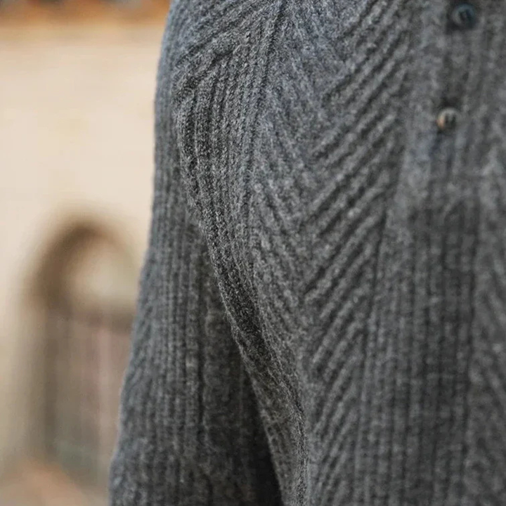 Marlowe | Men's Merino Wool Cable-Knit Polo Zip Neck Jumper