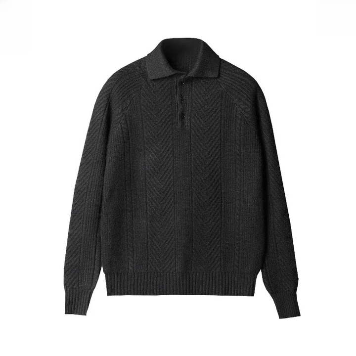 Marlowe | Men's Merino Wool Cable-Knit Polo Zip Neck Jumper