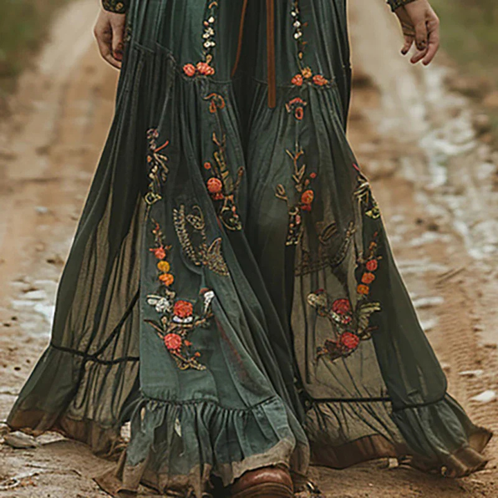 Marlowe | Women's Chiffon Floral Print Deep V-Neck Maxi Dress