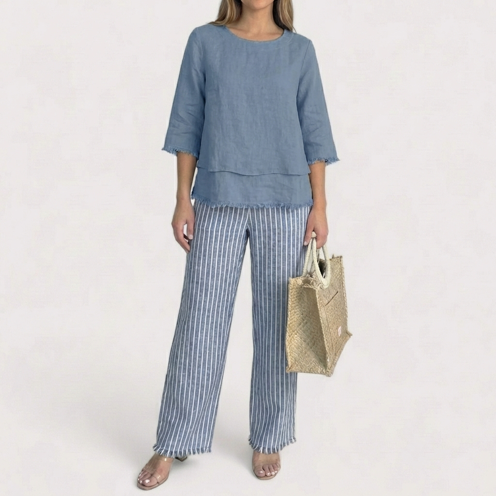 Marlowe | Women's Chiffon Floral Print Two-Piece Top & Trouser Set