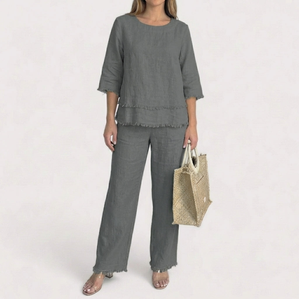 Marlowe | Women's Chiffon Floral Print Two-Piece Top & Trouser Set